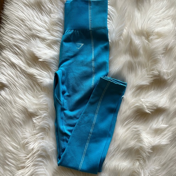 GYMSHARK Ultra Seamless High Waisted Neon Blue Leggings Size Small gym yoga - Picture 2 of 5